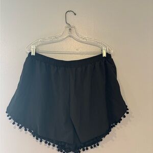 Black Pom-Pom Trim Women Shorts